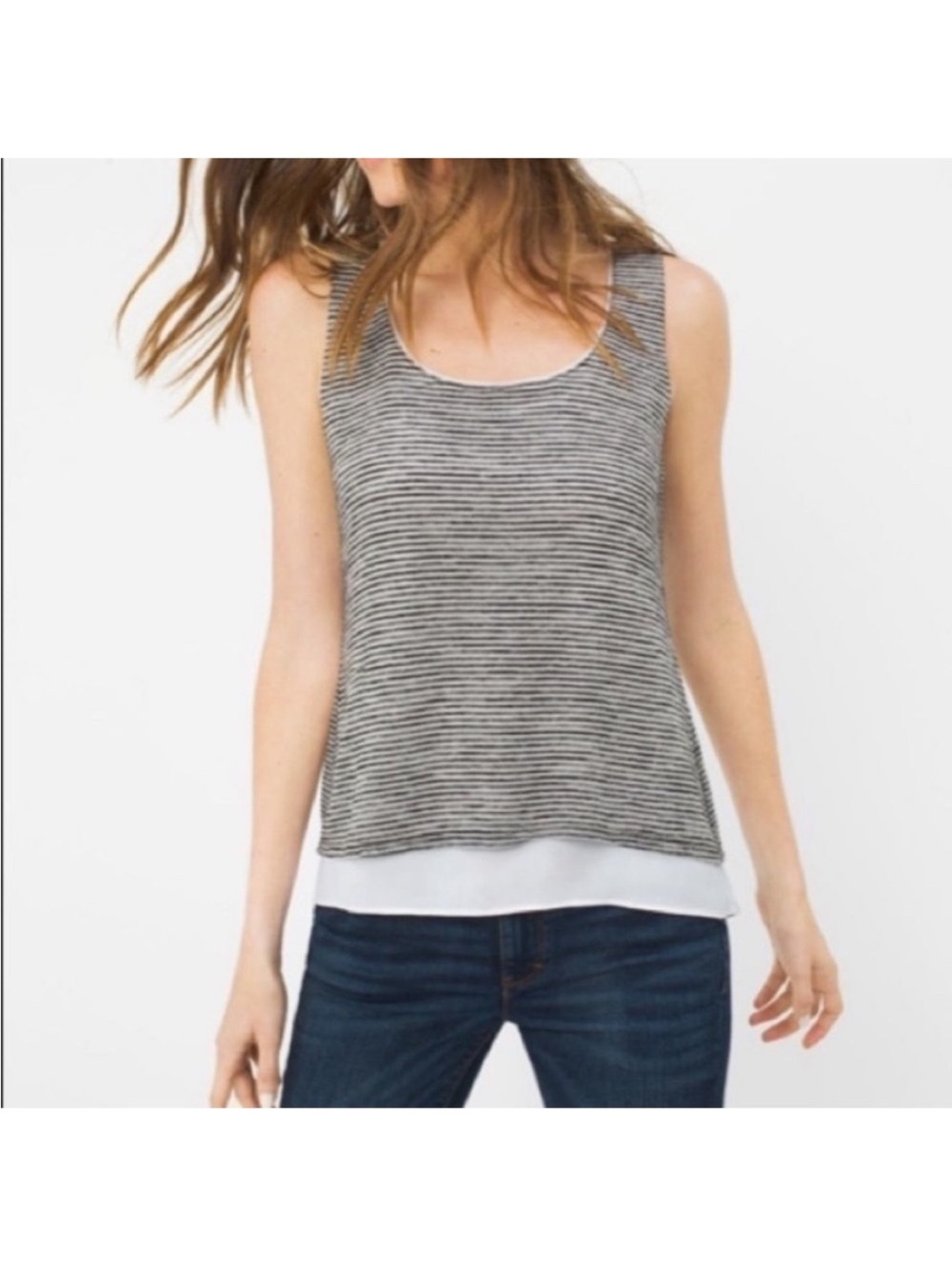 White House Black Market gray and black stripe flowy tank top